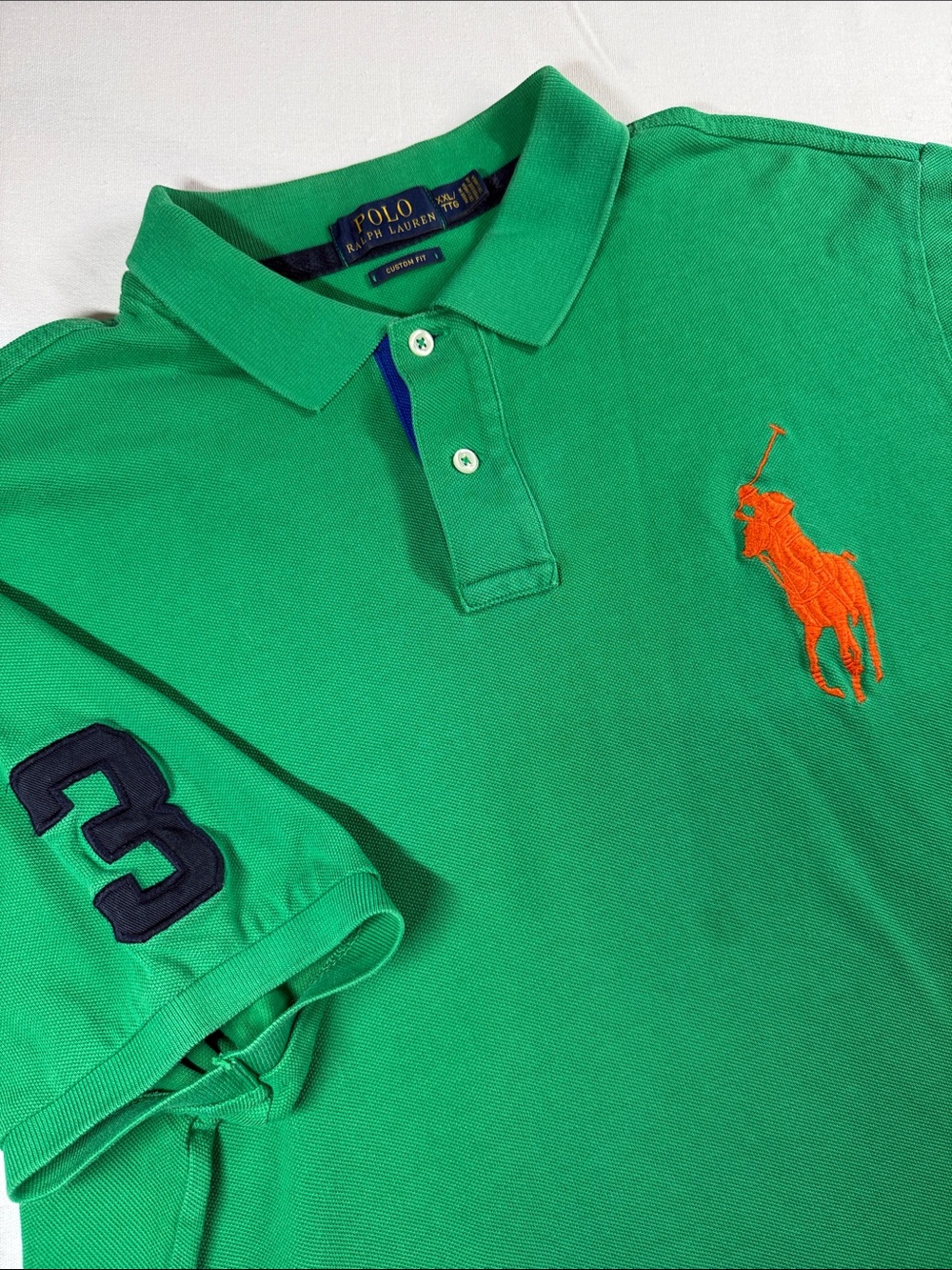 Polo Ralph Lauren Big Pony #3 Custom Fit Green Polo Shirt XXL Y2K